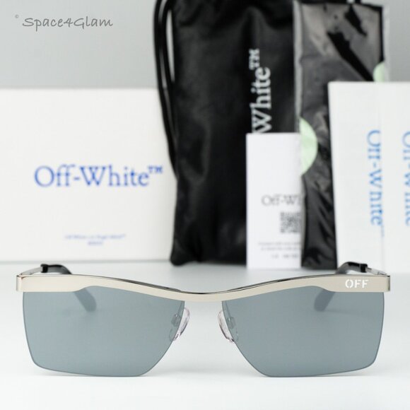 Off-White Men Sunglasses Silver Mirror Rectangle OERI095 RIMINI 7272 NEW - Picture 1 of 10